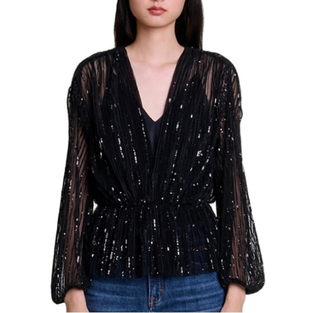 NWT Maje Levinou Sheer Top With Mini Sequins—missing camisole